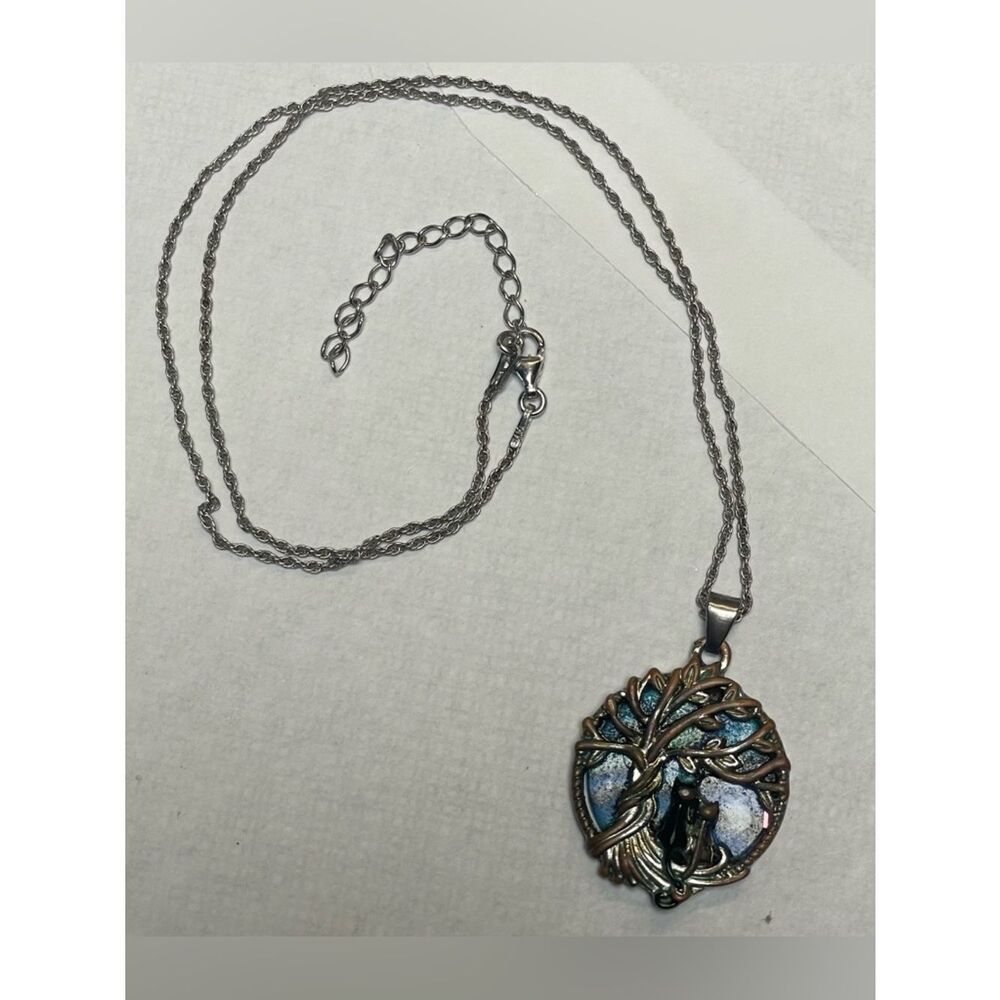 Tree of Life Silver Necklace with Blue-Green Enamel Pendant - Picture 13 of 13